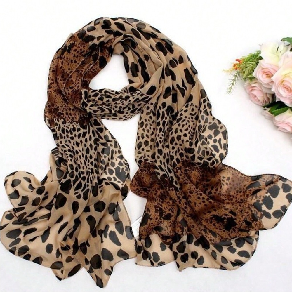 Leopard Print Scarf - Tan and Black